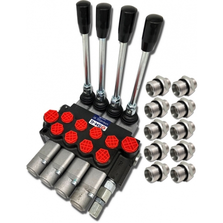 ROZDZIELACZ HYDR. 4SEKCJE 40L 4x ZATRZASK + PRZYŁĄCZA